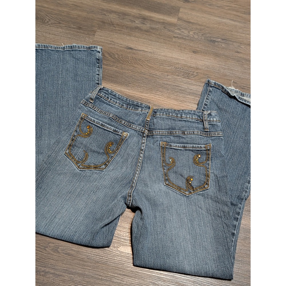 GITANO Womens Size 14 Blue Embroidered Rhinestone Bootcut Jeans Medium Wash Y2K